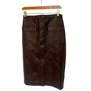 BNWT Ann Taylor Brown Midi Faux Leather Skirt size 2